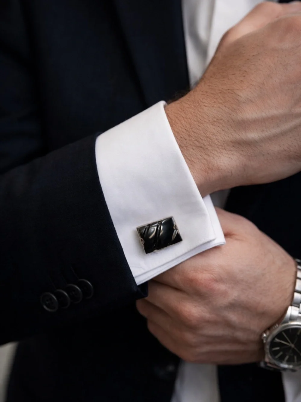 Vintage Sterling Black Onyx Cuff Links